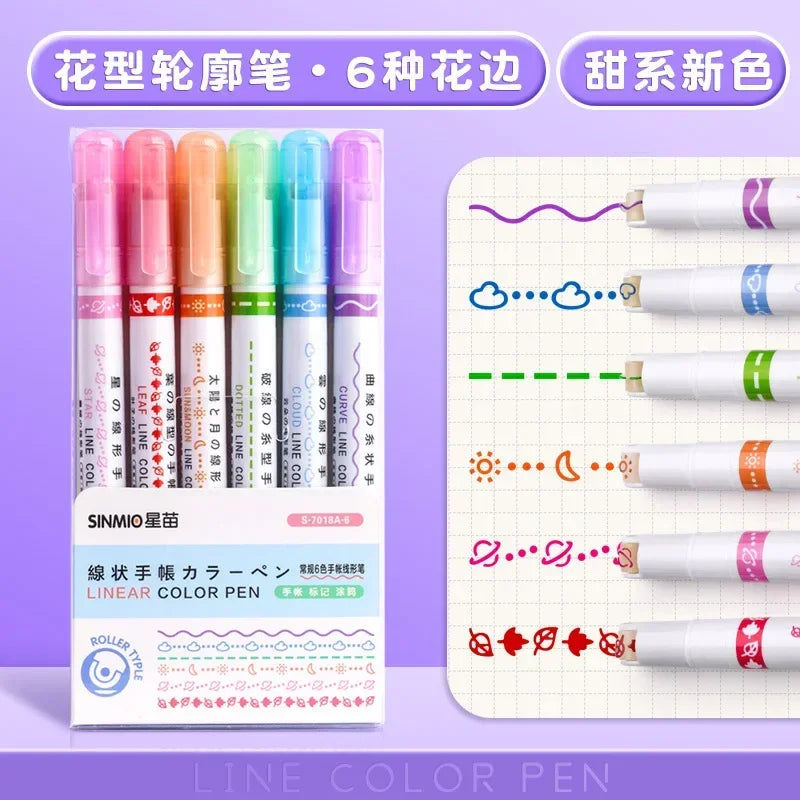 6pcs Curve Liner Marker Pens