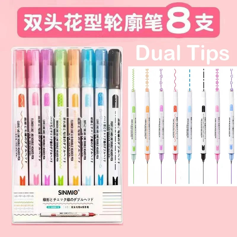 6pcs Curve Liner Marker Pens