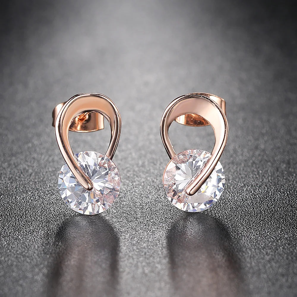 Rose Gold & Silver Simple Stud Earrings